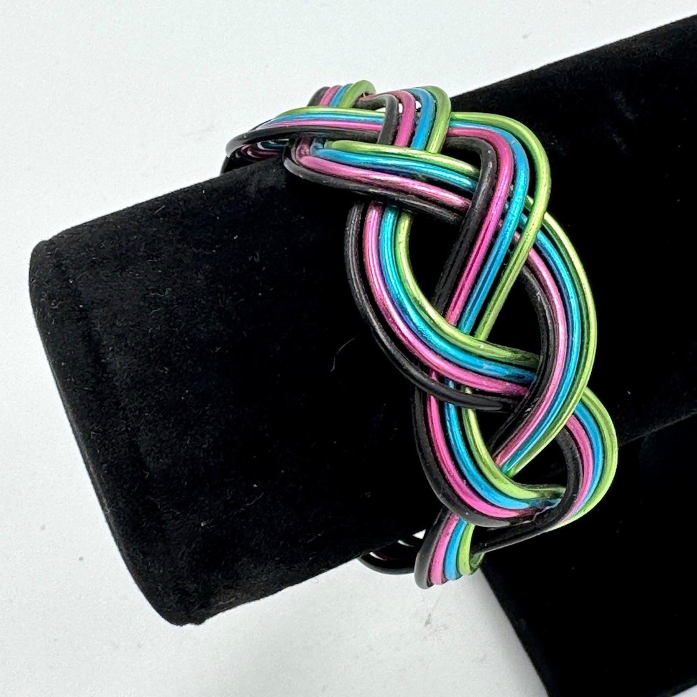 Multicolor Braided Wire Cuff Bracelet - Adjustable Open Metal End Caps